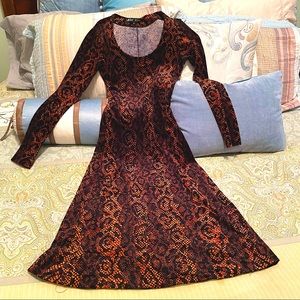 Vintage 90’s BETSEY JOHNSON Snakeskin Print Velvet MIDI Dress.